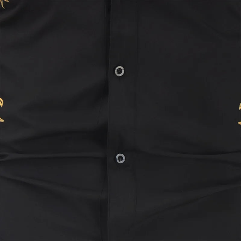 2024 Men's Brand Shirt, Luxury Gold High Quality Long Sleeve Shirts, Business White Black Men Dress Prom Social Print Shirts