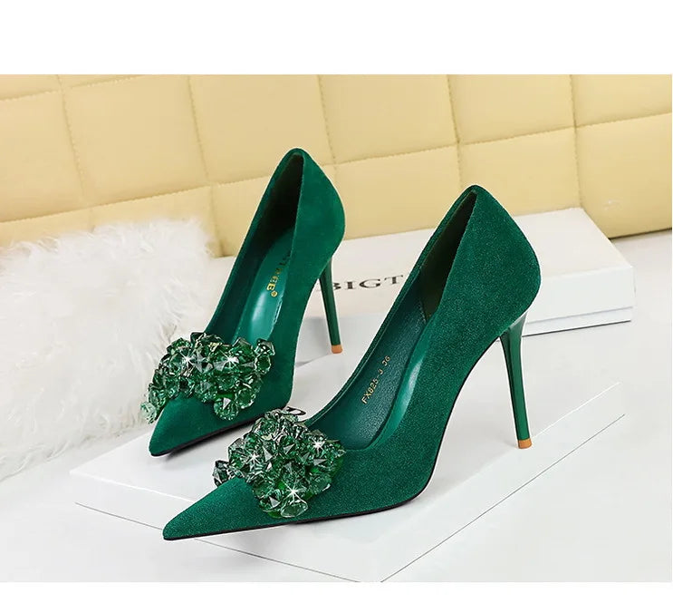 BIGTREE Shoes 2025 Rhinestone Women Pumps Bowknot High Heels Luxury Gemstone Banquet Shoes Stilettos Heels 9 Cm Ladies Shoes