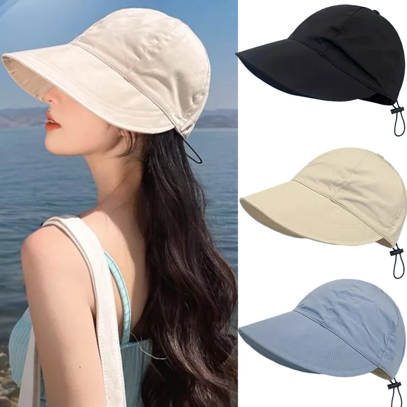 Foldable Sunhat Summer Outdoor Beach Fisherman Hat Sunscreen Protection Cap Adjustable Cotton Wide Brim Bucket Caps for Women