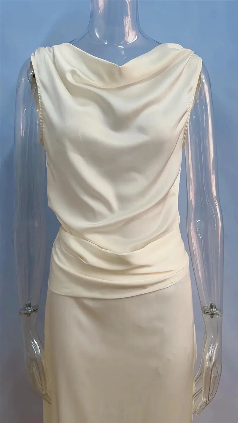 Mozision Satin Backless Sexy Maxi Dress For Women Elegant Rose Thigh High Split Beach Holiday Long Dress Gorgeous Club Gown