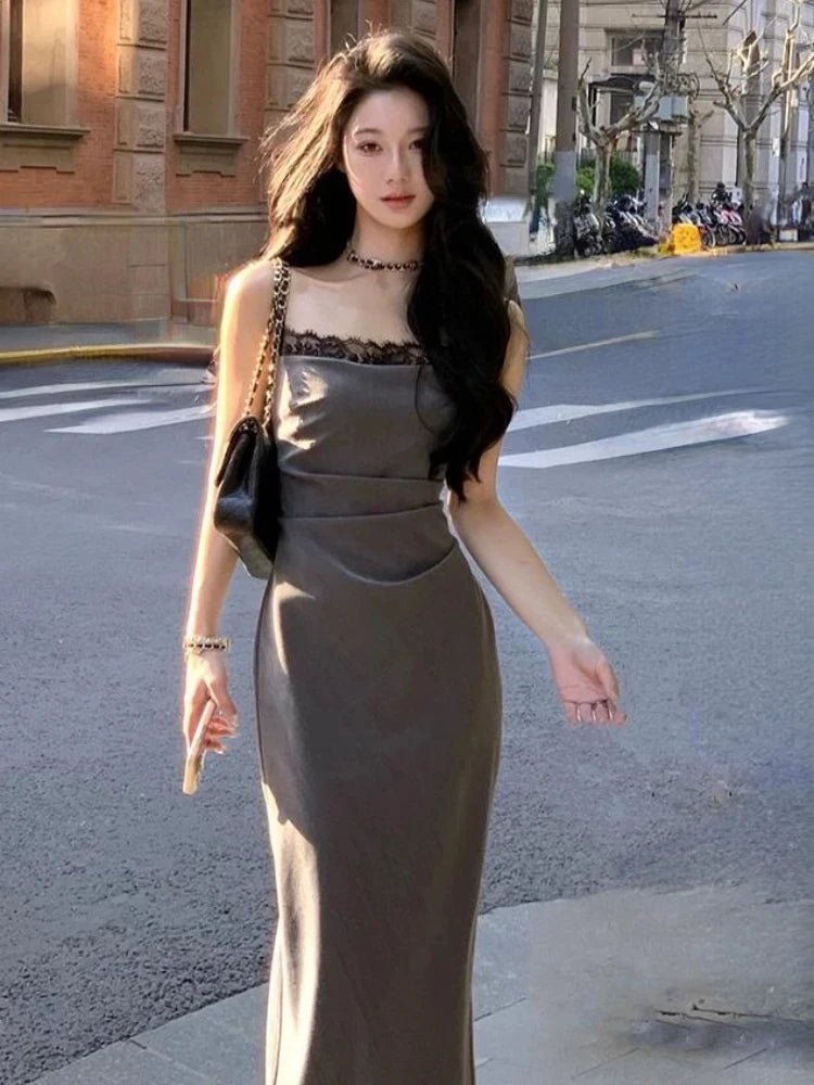 2000s Vintage Y2k Dress Women Bodycon Sexy Y2k Evening Party Dress Sweet Slim Elegant Office Lady One Piece Dress Korean Chic