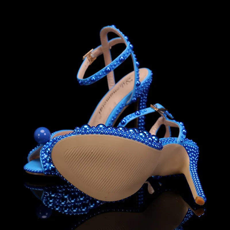 2024 Autumn New Fish Mouth High Heels Slim Heels Shallow Mouth Water Diamond Pearl Women's Single Shoes Wedding Wedding Shoes