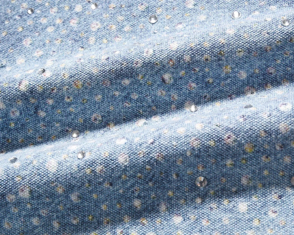 Full Rhinestone Print Washed Blue Baggy Jeans Mens and Women Ropa Hombre Streetwear Solid Casual Denim Trousers Loose Cargos