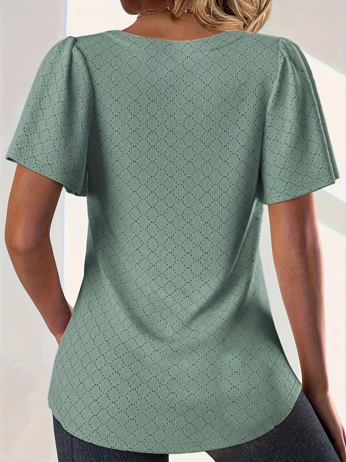 Plus size spring and summer fashionable and elegant hollow tops for women office wear loose ruffle sleeves versatile tops for