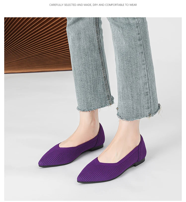 Women's flat shoes with pointed soft knitted sole breathable and comfortable shoes Spring and Autumn 2024 new model