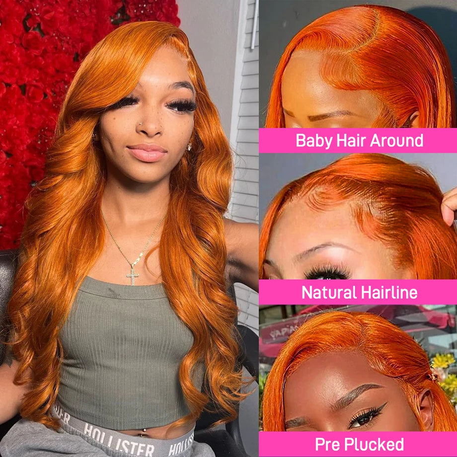 Orange Ginger Human Hair Wig 13x6 Hd Lace Frontal Wig 30 36 Inch Transparent Colored Brazilian 13x4 Body Wave Lace Front Wigs