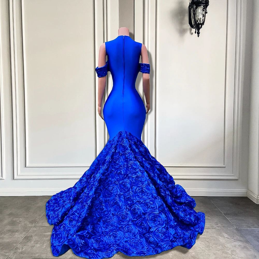 Long Prom Dresses 2025 Luxury Sheer O-neck Off The Shoulder Sparkly Diamond Black Girl Royal Blue Prom Gala Formal Gowns