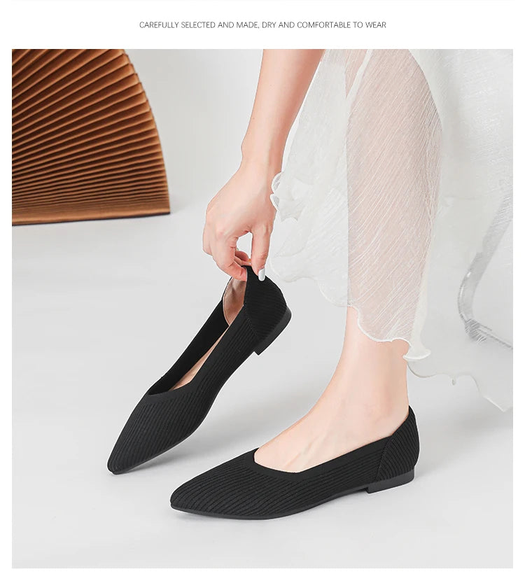 Women's flat shoes with pointed soft knitted sole breathable and comfortable shoes Spring and Autumn 2024 new model