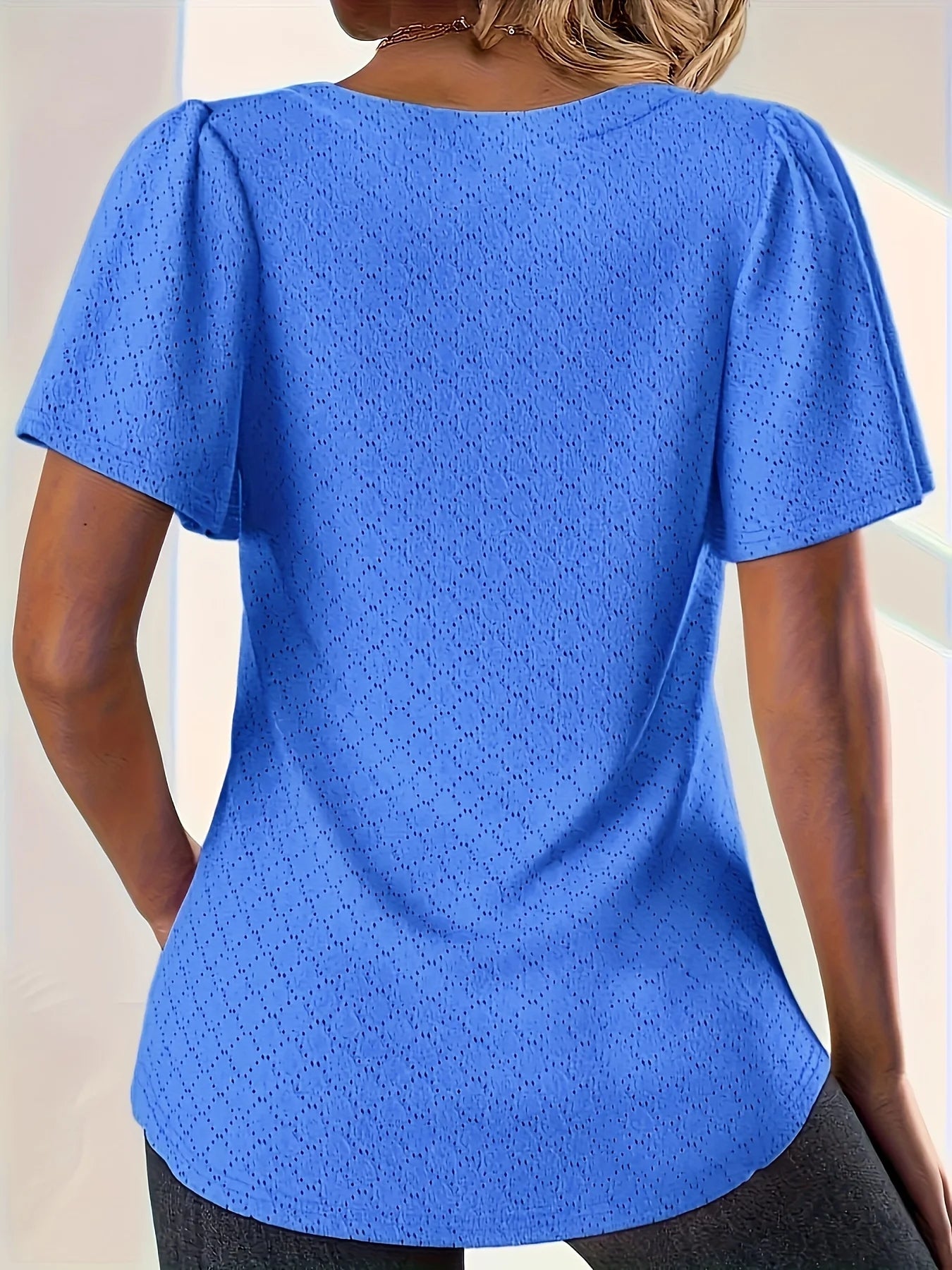 Plus size spring and summer fashionable and elegant hollow tops for women office wear loose ruffle sleeves versatile tops for