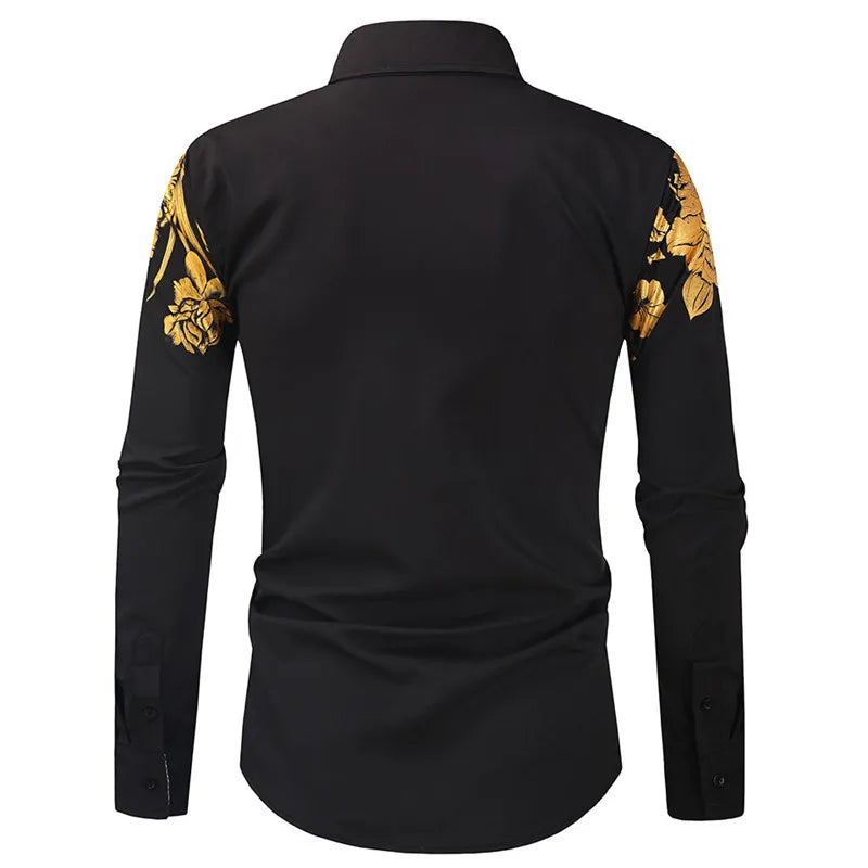 2024 Men's Brand Shirt, Luxury Gold High Quality Long Sleeve Shirts, Business White Black Men Dress Prom Social Print Shirts