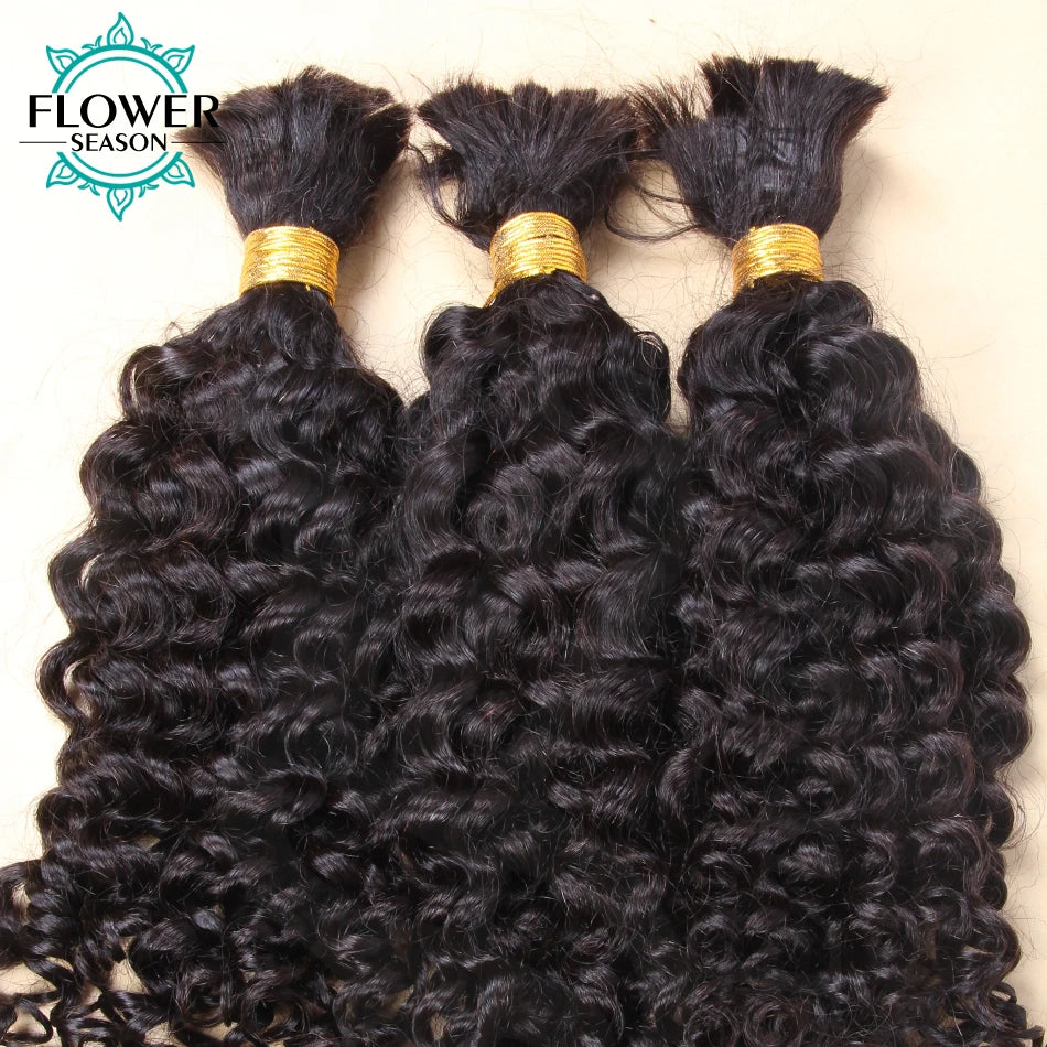 Bulk Human Hair For Braiding Wholesale Burmese Boho Braids Human Hair Extensions No Weft Double Drawn Curly Hair Bulk 3Bundles