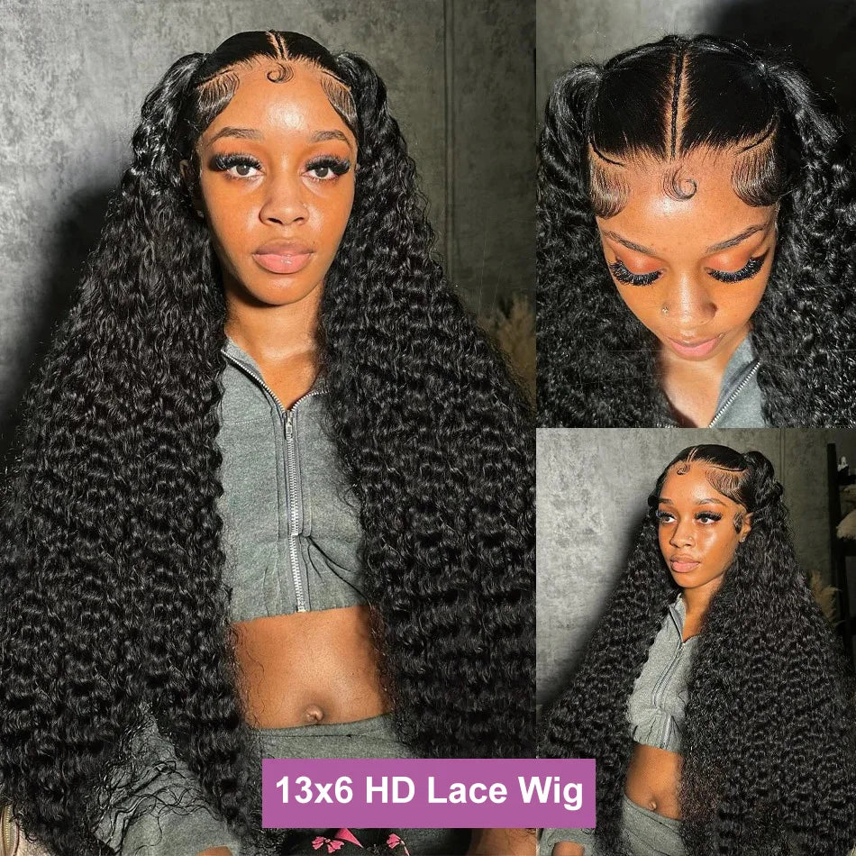 250 Density Brazilian 30 40 Inch Deep Wave 13x4 13x6 HD Lace Frontal Human Hair Wig 100% Curly Wigs Human Hair Ready to Wear