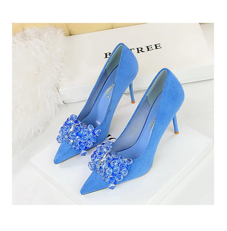 BIGTREE Shoes 2025 Rhinestone Women Pumps Bowknot High Heels Luxury Gemstone Banquet Shoes Stilettos Heels 9 Cm Ladies Shoes