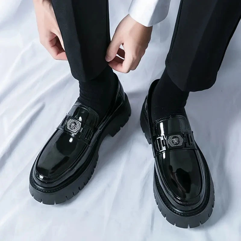Dress Shoes Men Black PU Thick Sole Wear-resistant Casual Business Loafers European Social Shoes Size 38-45 Men Shoes