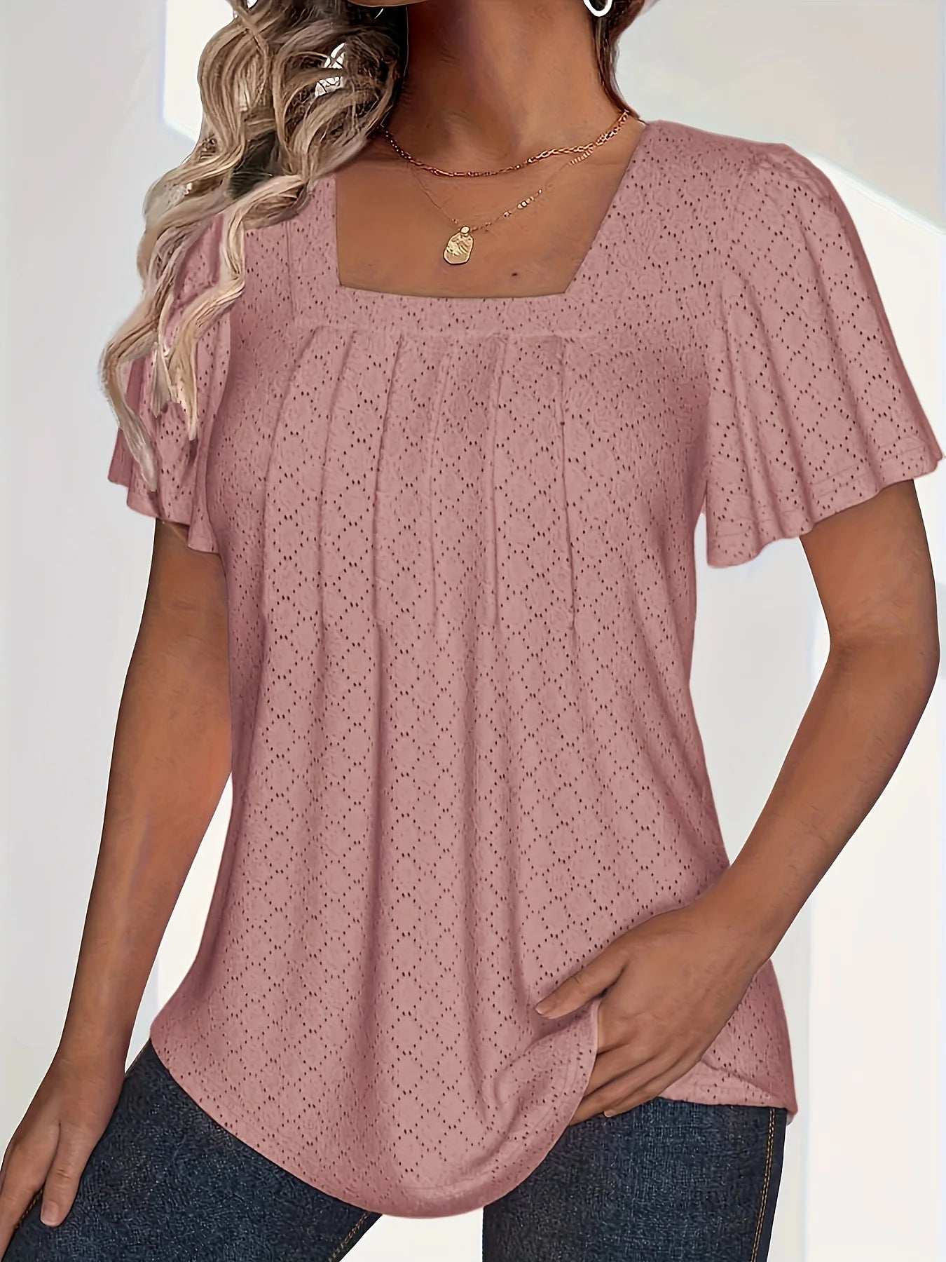 Plus size spring and summer fashionable and elegant hollow tops for women office wear loose ruffle sleeves versatile tops for