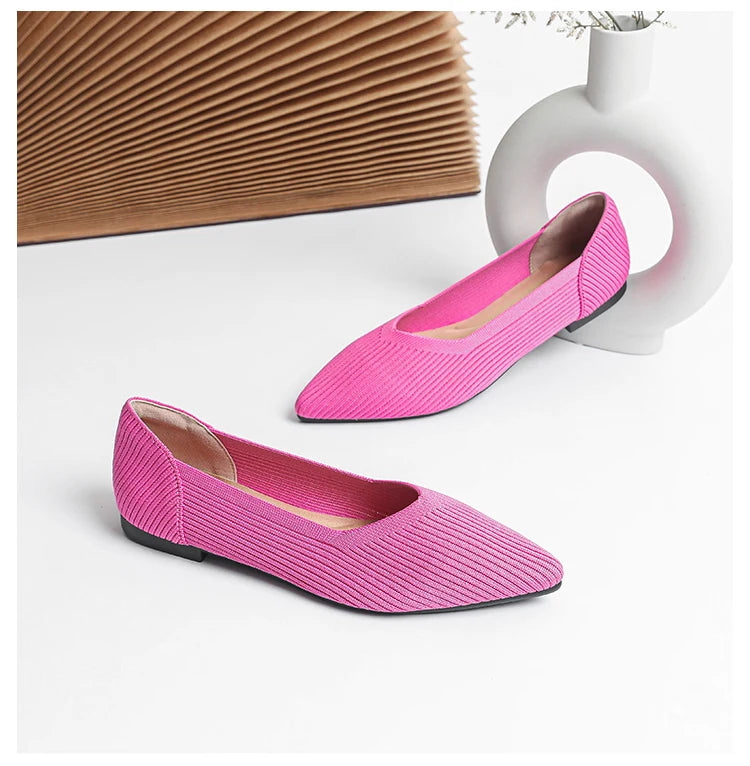 Women's flat shoes with pointed soft knitted sole breathable and comfortable shoes Spring and Autumn 2024 new model