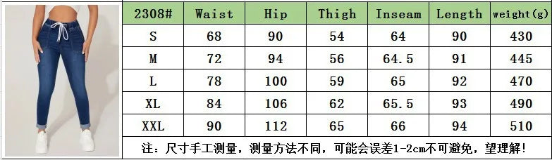 Stretch Pencil Pants Women High Waist Lace Up Distressed Denim Ankle Length Trousers Slim Denims 2024 Streetwear Vintage Jeans