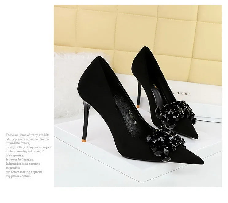 BIGTREE Shoes 2025 Rhinestone Women Pumps Bowknot High Heels Luxury Gemstone Banquet Shoes Stilettos Heels 9 Cm Ladies Shoes