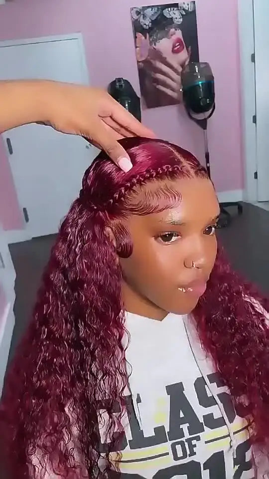 Burgundy Curly 13x6 Hd Lace Frontal Wig Human Hair 100% Brazilian 13x4 Water Deep Wave 99J Red Colored Wig For Women 30 40 Inch