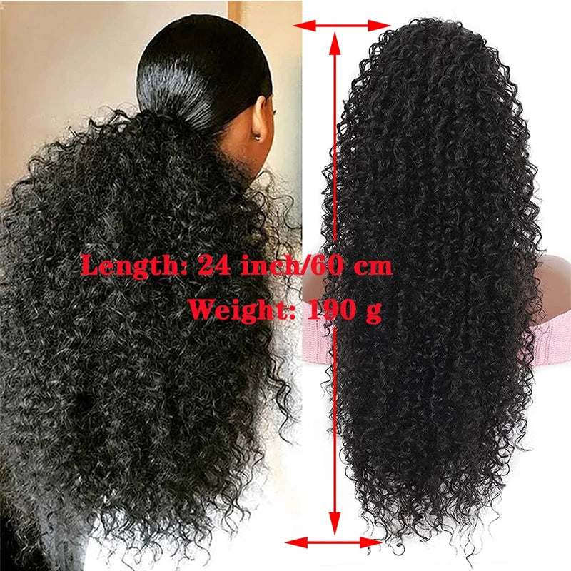 Synthetic Drawstring Ponytail Extension Deep Curly Heat Resistant Instant Clip Afro Kinky Curly Hair Pieces for Women