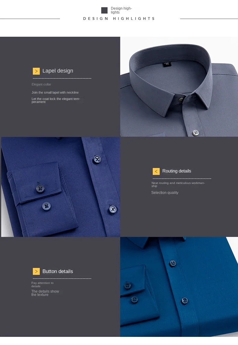 Men's long sleeved elastic shirt, non ironing business dress, professional work attire, stand up collar shirt  men shirts