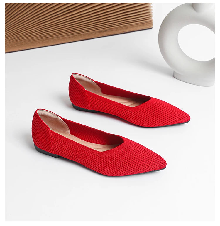 Women's flat shoes with pointed soft knitted sole breathable and comfortable shoes Spring and Autumn 2024 new model
