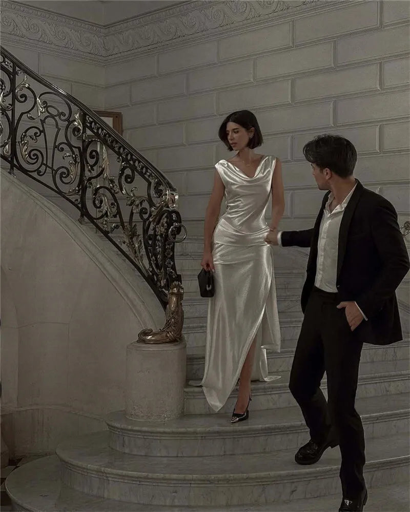 Mozision Satin Backless Sexy Maxi Dress For Women Elegant Rose Thigh High Split Beach Holiday Long Dress Gorgeous Club Gown