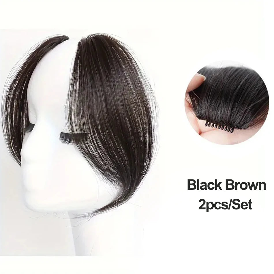 2pcs Side Bangs Synthetic Hair Extension Easy Clip In Gradient Bangs Natural Seamless Synthetic Fringe Hairpiece For Women Girls