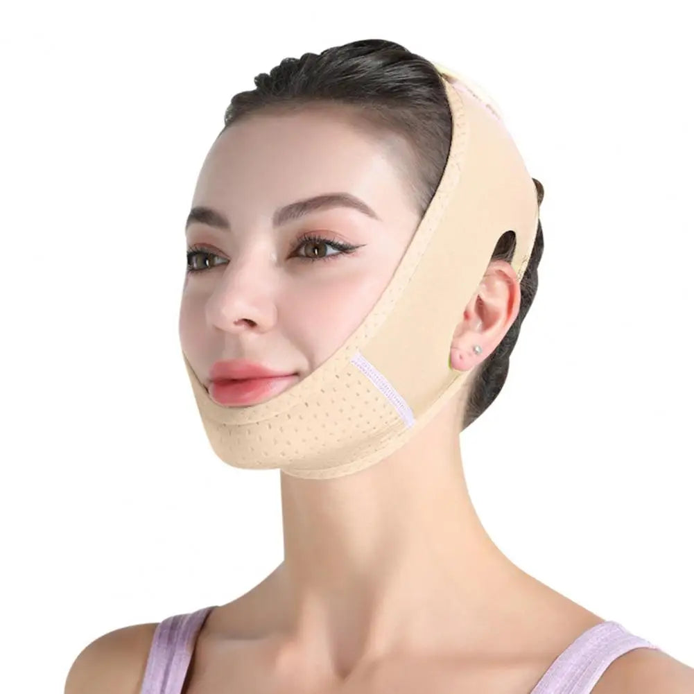 Women Face Lift Chin Strap with Adjustable Fastener Tape Breathable Double Chin Reducer Beauty Face Sculpting Bandage