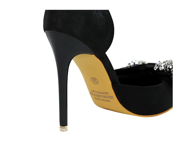 BIGTREE Shoes Rhinestone Bow Women Pumps Luxury Banquet Shoes Sexy High Heels Women Stilettos Party Shoes Large Size 41 42 43