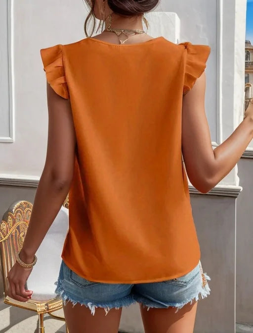 2025 summer new white chiffon shirt flying sleeves bottoming shirt women's outer wear slim sleeveless lace lace stitching short