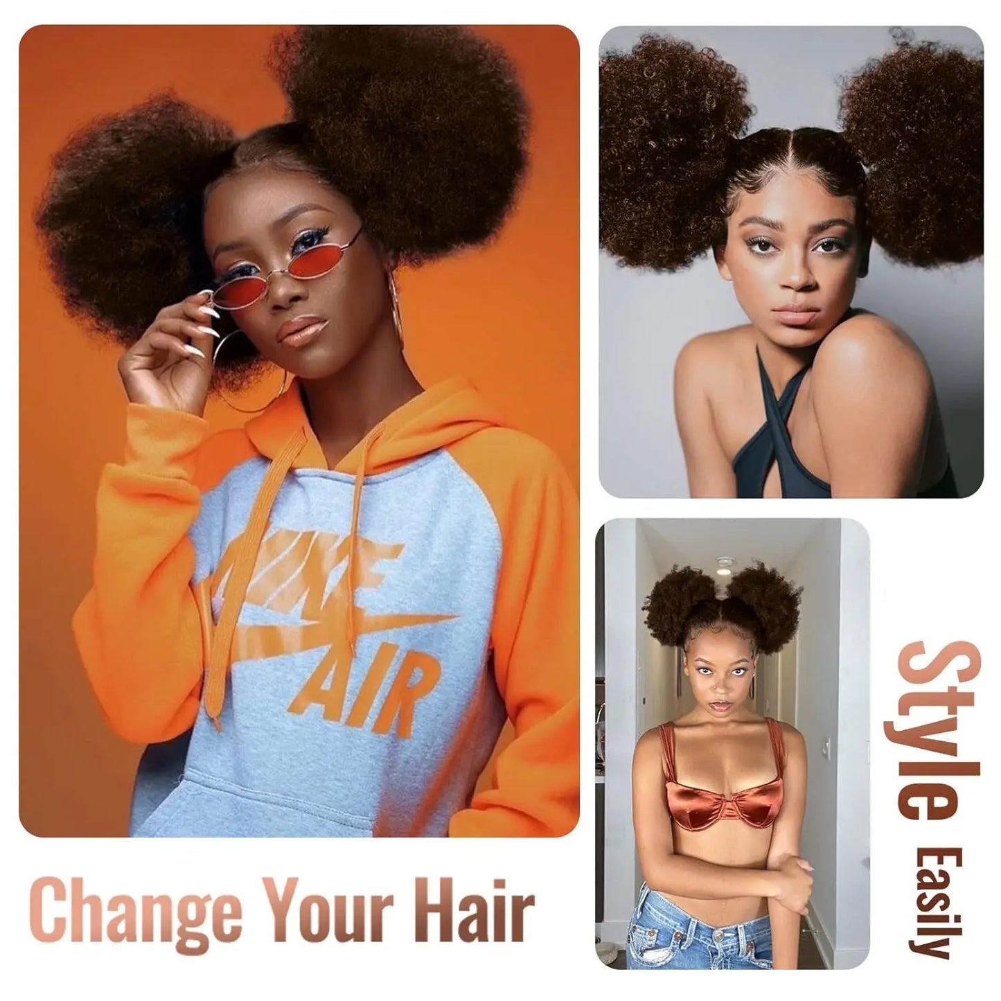 Afro Puff Drawstring Ponytail for Black Women Short Kinky Curly Afro Ponytail Synthetic Hair Puffs Afro Bun Ponytail