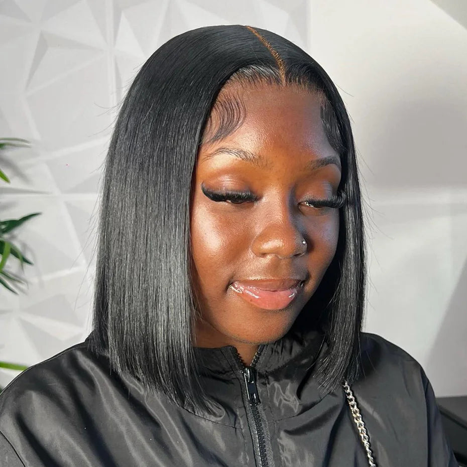 Raw Hair Vietnamese 250 Density 100 Human Hair Lace Frontal Wigs Straight Natural Black 13x6 Bob Wig Lace Front Human Hair Wigs