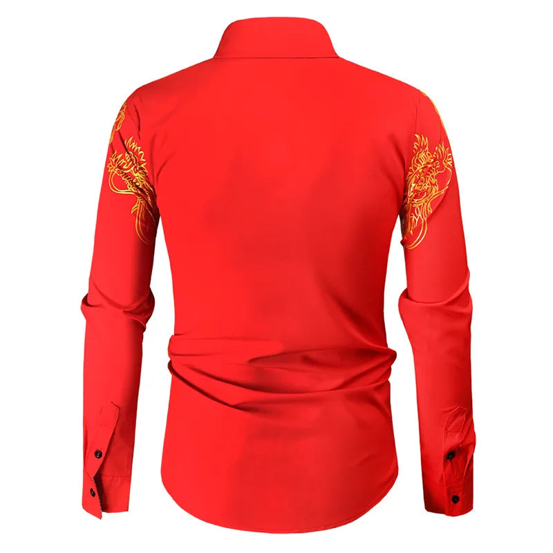 2024 Men's Brand Shirt, Luxury Gold High Quality Long Sleeve Shirts, Business White Black Men Dress Prom Social Print Shirts