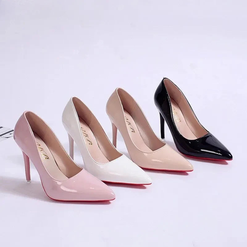 Women Pumps Fashion Patent Leather High Heels Black Pink White Shoes Women Wedding Shoes Ladies Stiletto Red Sole Heels 42 43