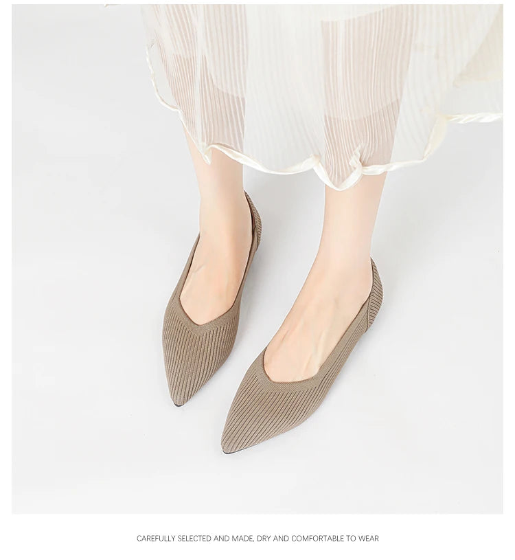 Women's flat shoes with pointed soft knitted sole breathable and comfortable shoes Spring and Autumn 2024 new model