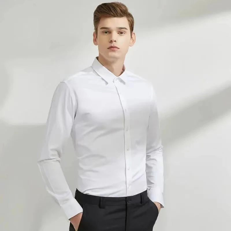 Men's long sleeved elastic shirt, non ironing business dress, professional work attire, stand up collar shirt  men shirts
