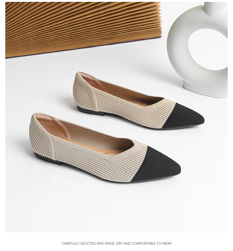 Women's flat shoes with pointed soft knitted sole breathable and comfortable shoes Spring and Autumn 2024 new model