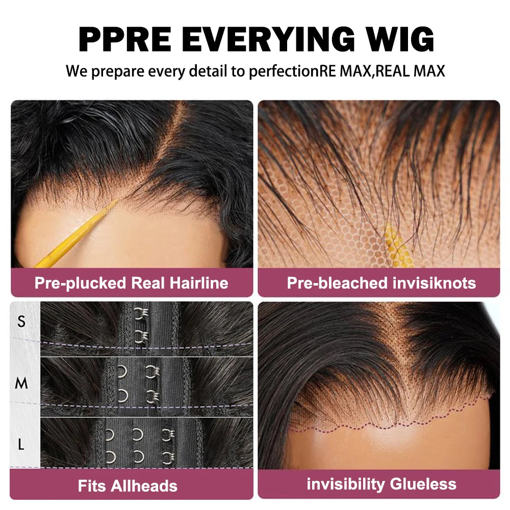 30 inch 7x6 100% glueless wigs human hair Brazilian Body Wave 13x6 hd transparent closure lace front wig human hair 250Density