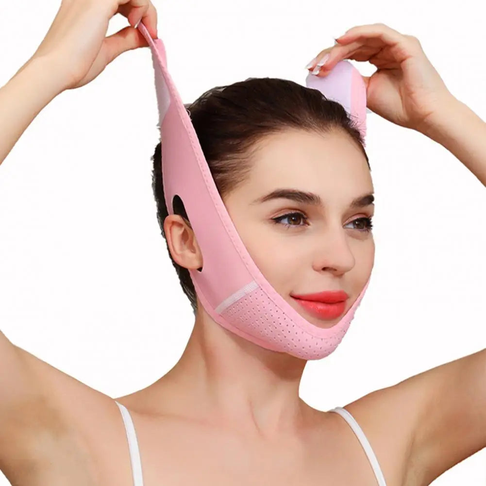 Women Face Lift Chin Strap with Adjustable Fastener Tape Breathable Double Chin Reducer Beauty Face Sculpting Bandage