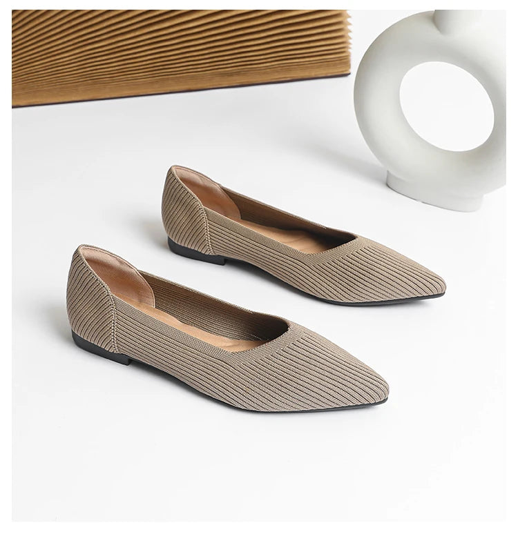 Women's flat shoes with pointed soft knitted sole breathable and comfortable shoes Spring and Autumn 2024 new model