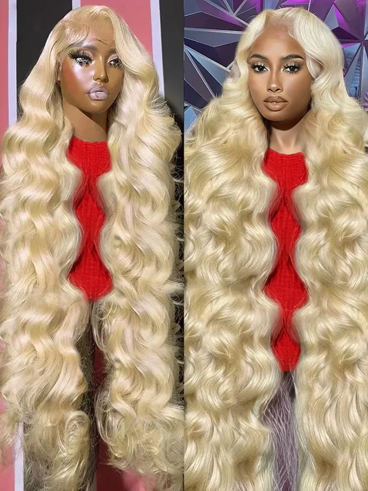 42 Inches 613 Honey Blonde 13x6 HD Transparen Body Wave Lace Frontal Human Hair Wig Colored Human Hair Lace Front Wig For Women