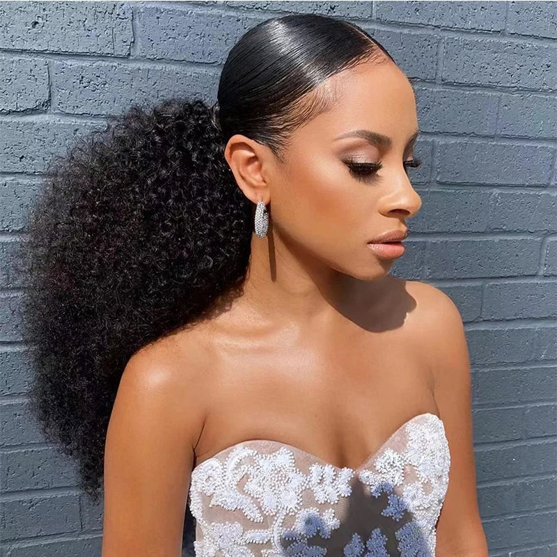 Synthetic Drawstring Ponytail Extension Deep Curly Heat Resistant Instant Clip Afro Kinky Curly Hair Pieces for Women