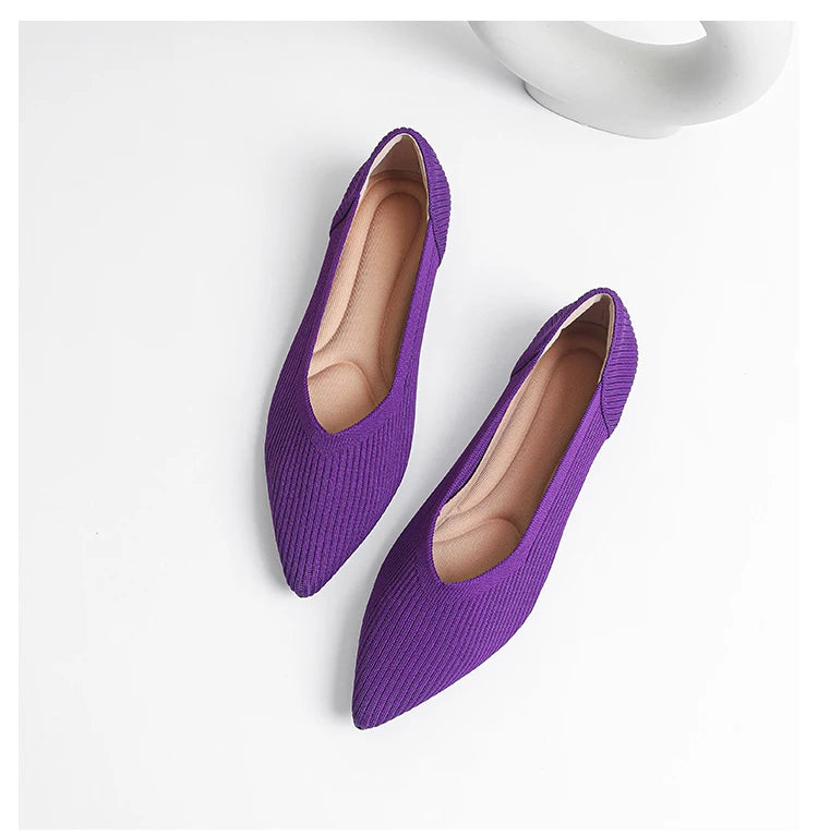 Women's flat shoes with pointed soft knitted sole breathable and comfortable shoes Spring and Autumn 2024 new model