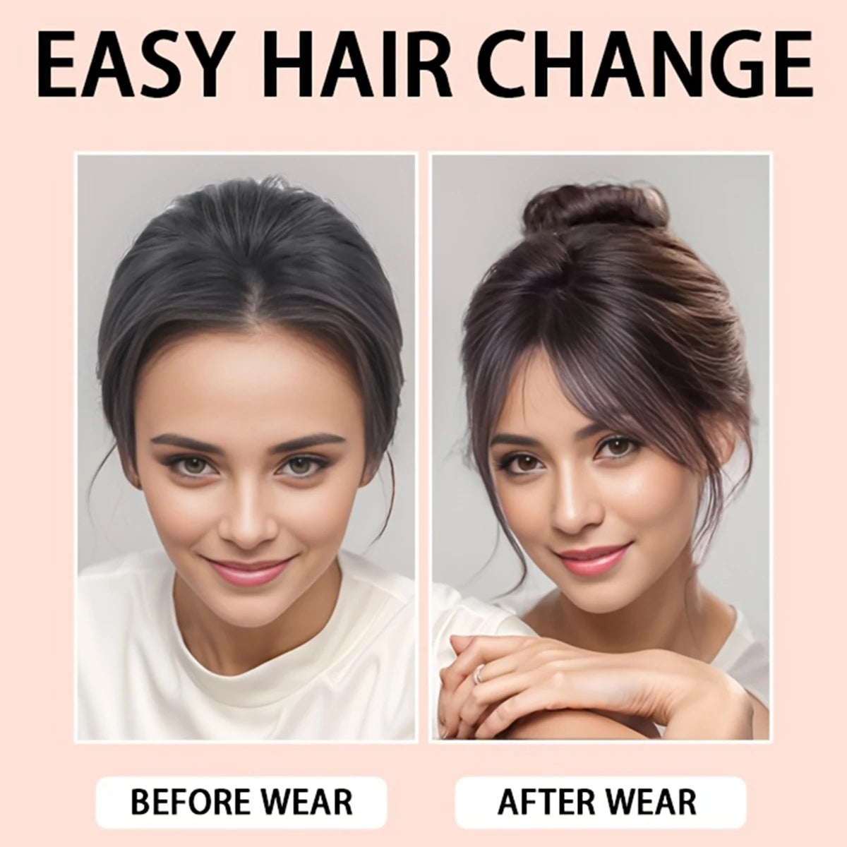 Synthetic Invisible Closure Bang Middle Part Fake Bangs Fringe Topper Hairpiece Clip-In Bang Extension Hairpiece Women