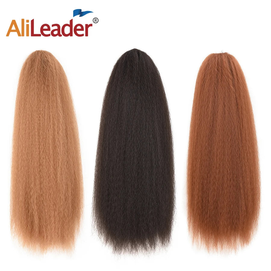 22 Inches Black Kinky Straight Ponytail Extension Synthetic Drawstring Ponytail For Black Women Yaki Pony Tails Hair Extensions