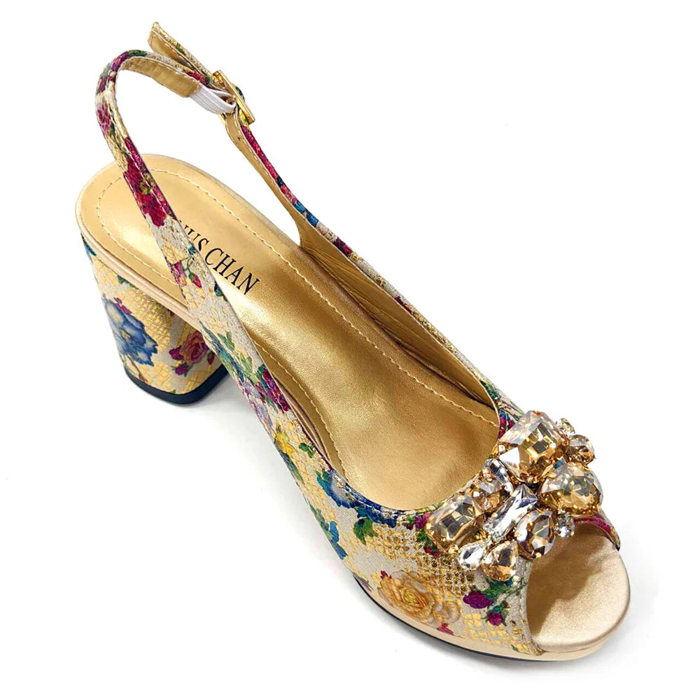 Venus Chan Italian Sandals and Bags Matching Set 2024 Women Heel Party for Gold Colour Wedding Bigger Size Thick Heel Shoes