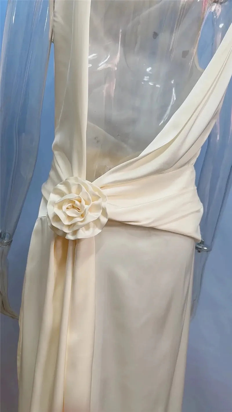 Mozision Satin Backless Sexy Maxi Dress For Women Elegant Rose Thigh High Split Beach Holiday Long Dress Gorgeous Club Gown