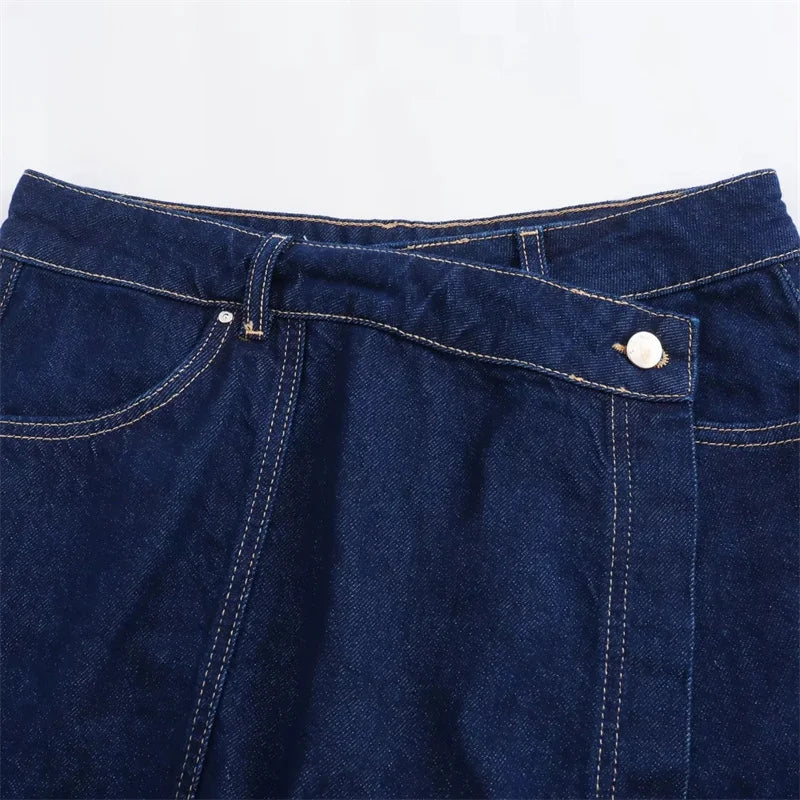 TRAF Blue Denim Shirt Woman Short Sleeve Cropped Shirt Women Summer Short Tops Woman Streetwear Y2k Stylish Women's Blouse