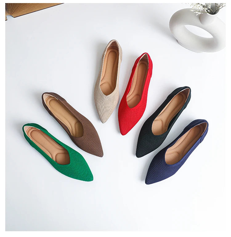 Women's flat shoes with pointed soft knitted sole breathable and comfortable shoes Spring and Autumn 2024 new model